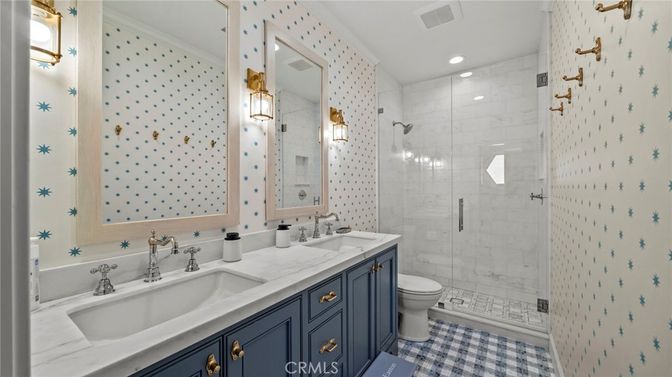 Bathroom, Dual Sink Vanities, Glass Shower, Interior, Recessed Lighting