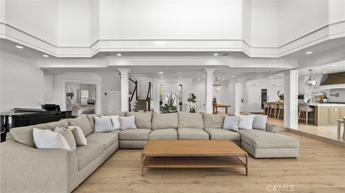 Dining room, Interior, Kitchen, Living room, Pendant Lights, Piano, Recessed Lighting, Wood Texture Flooring