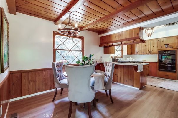 Chandelier, Dining room, Interior, Kitchen, Wooden Beams, Wooden Ceilings, Wood Texture Flooring