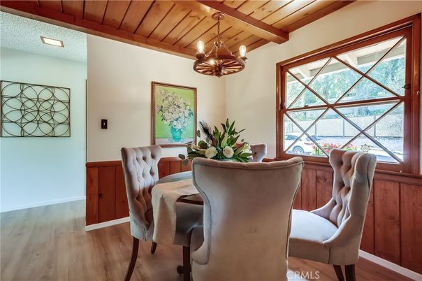 Chandelier, Dining room, Interior, Wooden Beams, Wooden Ceilings, Wood Texture Flooring