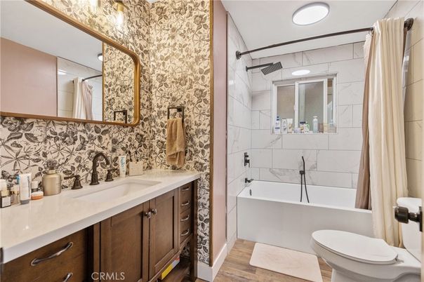 Bathroom, Free Standing Baths, Interior, Marble Walls, Wood Texture Flooring
