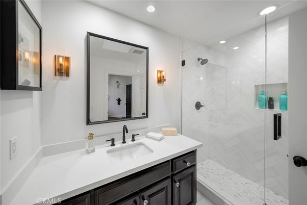 Bathroom, Glass Shower, Interior, Marble Walls, Recessed Lighting
