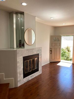 Fireplace, Interior, Recessed Lighting, Wood Texture Flooring