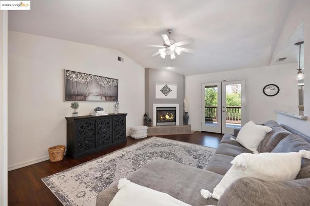 Fireplace, Interior, Living room, Pendant Lights, Wood Texture Flooring