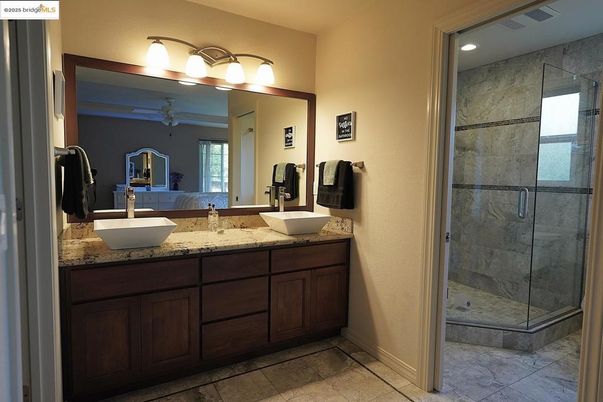 Bathroom, Dual Sink Vanities, Glass Shower, Interior, Recessed Lighting