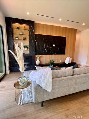 Interior, Living room, Marble Walls, Recessed Lighting, Wood Texture Flooring