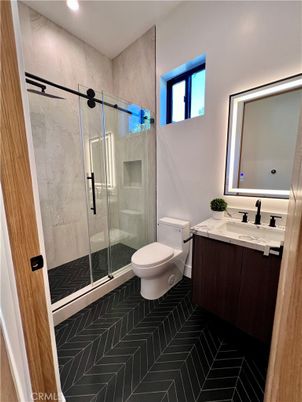 Bathroom, Glass Shower, Interior, Marble Walls, Recessed Lighting