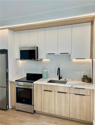 Interior, Kitchen, Stainless Steel Appliances, Wood Texture Flooring