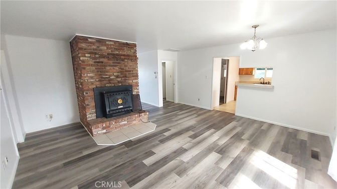 Empty room, Fireplace, Interior, Stone Walls, Wood Texture Flooring