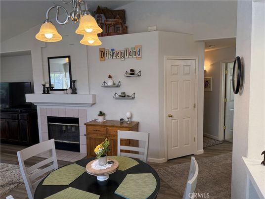 Fireplace, Interior, Pendant Lights, Wood Texture Flooring