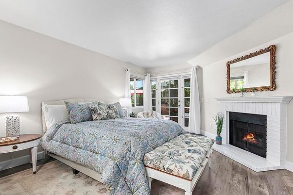 Bedroom, Fireplace, Interior, Wood Texture Flooring
