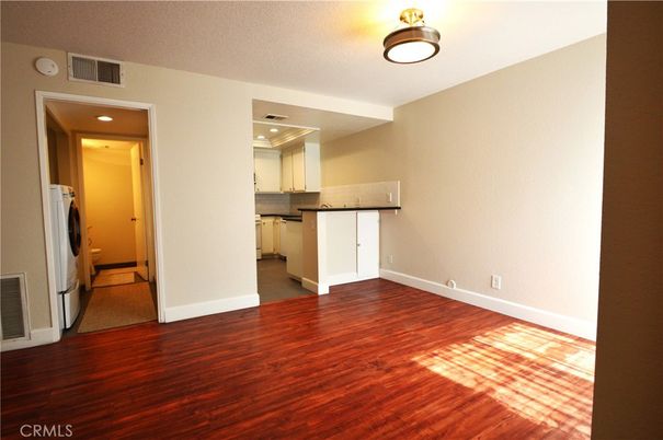 Empty room, Interior, Kitchen, Recessed Lighting, Wood Texture Flooring