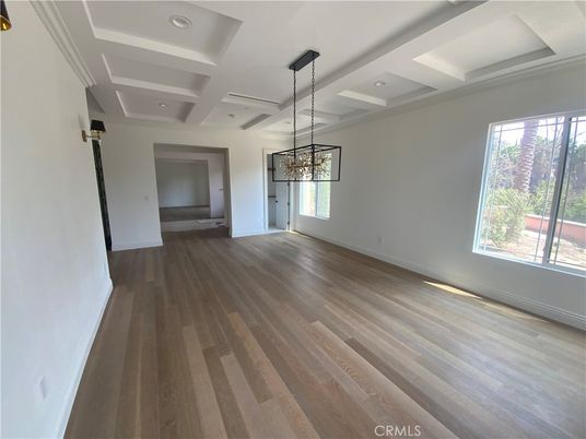 Empty room, Interior, Pendant Lights, Recessed Lighting, Wood Texture Flooring