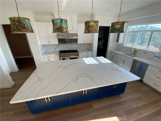 Interior, Kitchen, Pendant Lights, Stainless Steel Appliances, Wood Texture Flooring