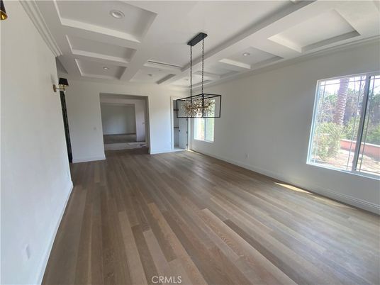 Empty room, Interior, Pendant Lights, Recessed Lighting, Wood Texture Flooring