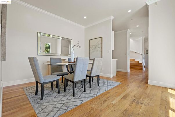 Dining room, Interior, Recessed Lighting, Wood Texture Flooring