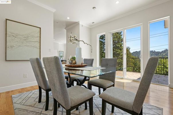 Dining room, Interior, Recessed Lighting, Wood Texture Flooring