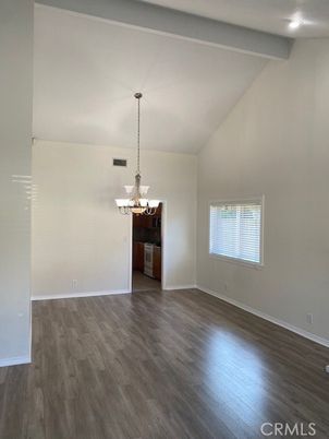 Chandelier, Empty room, Interior, Recessed Lighting, Wood Texture Flooring