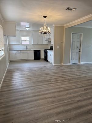 Chandelier, Empty room, Interior, Kitchen, Wood Texture Flooring