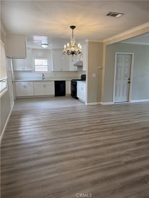 Chandelier, Empty room, Interior, Kitchen, Wood Texture Flooring