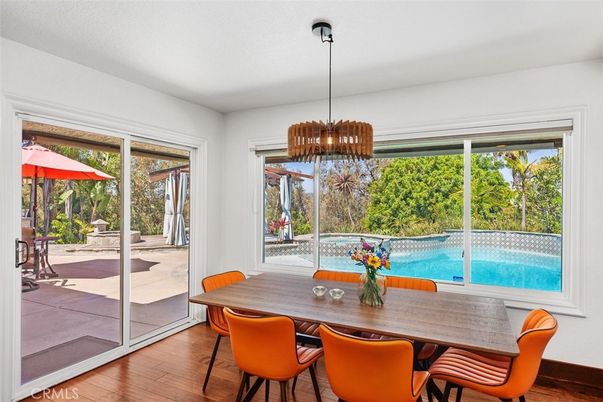 Chandelier, Dining room, Interior, Wood Texture Flooring