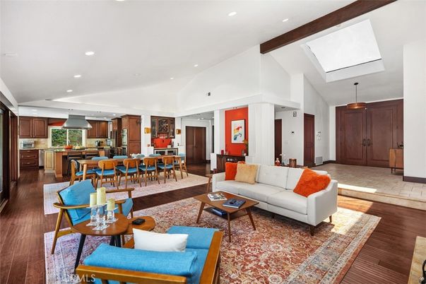 Dining room, Interior, Kitchen, Living room, Recessed Lighting, Stainless Steel Appliances, Wood Texture Flooring