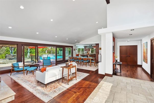 Dining room, Interior, Living room, Recessed Lighting, Wood Texture Flooring
