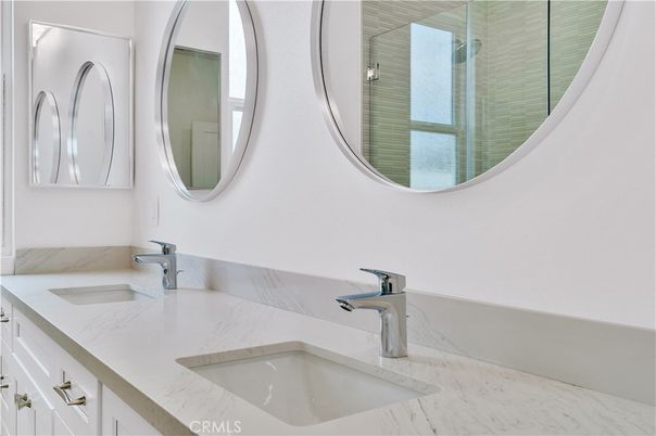 Bathroom, Dual Sink Vanities, Glass Shower, Interior, Marble