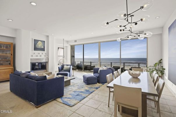 Dining room, Fireplace, Interior, Living room, Pendant Lights, Recessed Lighting, Water