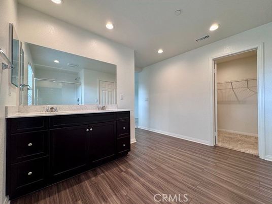 Bathroom, Interior, Recessed Lighting, Walk-in Closets, Wood Texture Flooring