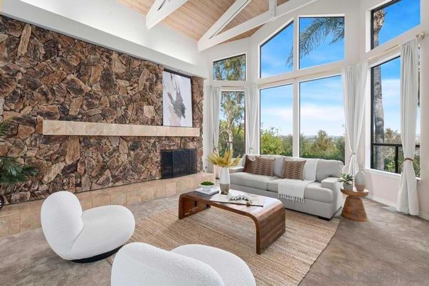 Fireplace, Interior, Living room, Stone Walls, Sun Room, Wooden Ceilings