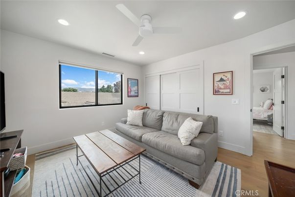 Bedroom, Interior, Living room, Recessed Lighting, Wood Texture Flooring