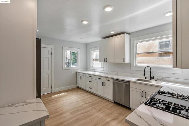 Interior, Kitchen, Recessed Lighting, Wood Texture Flooring