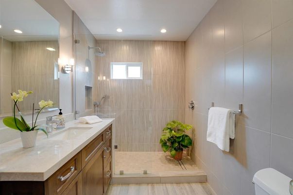 Bathroom, Interior, Recessed Lighting, Wood Texture Flooring
