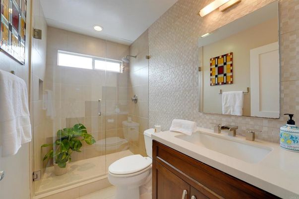 Bathroom, Glass Shower, Interior, Recessed Lighting