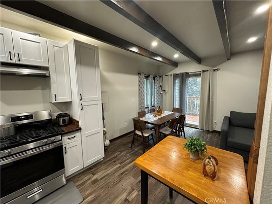 Dining room, Interior, Kitchen, Recessed Lighting, Stainless Steel Appliances, Wood Texture Flooring