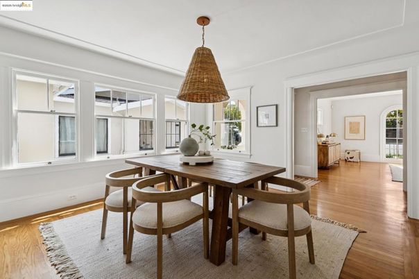 Dining room, Interior, Pendant Lights, Wood Texture Flooring