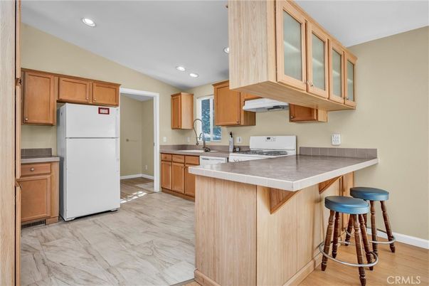 Interior, Kitchen, Marble, Recessed Lighting, Wood Texture Flooring