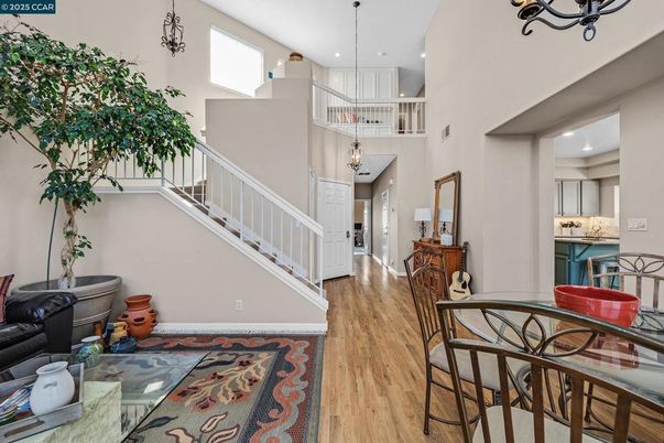 Dining room, Interior, Pendant Lights, Recessed Lighting, Wood Texture Flooring