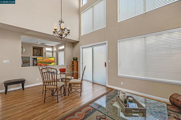 Chandelier, Dining room, Interior, Wood Texture Flooring