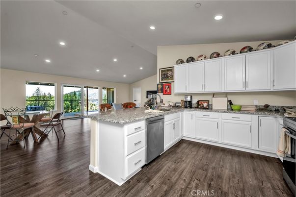 Dining room, Interior, Kitchen, Recessed Lighting, Wood Texture Flooring
