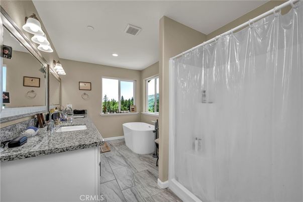 Bathroom, Dual Sink Vanities, Free Standing Baths, Interior, Marble, Recessed Lighting