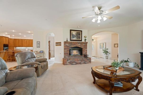 Fireplace, Interior, Kitchen, Living room, Recessed Lighting