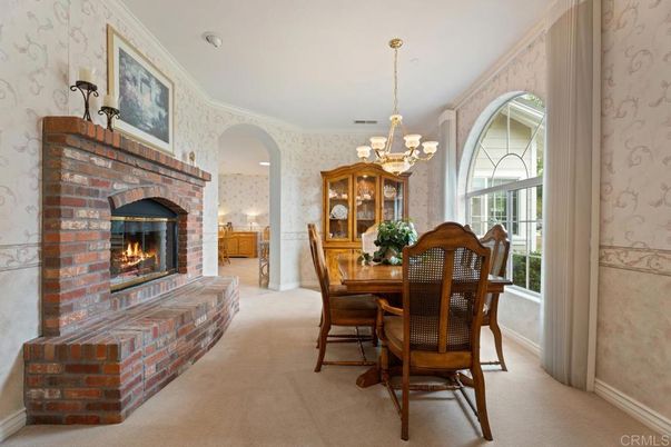 Chandelier, Dining room, Fireplace, Interior, Recessed Lighting