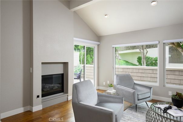 Fireplace, Interior, Recessed Lighting, Wood Texture Flooring