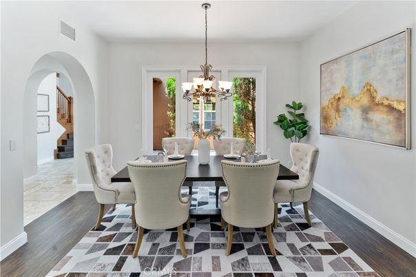 Chandelier, Dining room, Interior, Wood Texture Flooring