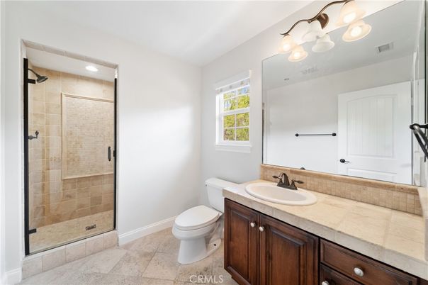 Bathroom, Glass Shower, Interior, Recessed Lighting, Tile Countertops