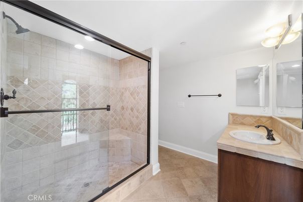 Bathroom, Glass Shower, Interior, Recessed Lighting, Tile Countertops