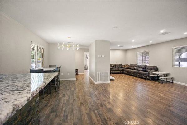 Dining room, Interior, Living room, Pendant Lights, Recessed Lighting, Wood Texture Flooring