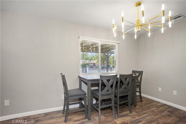 Dining room, Interior, Pendant Lights, Wood Texture Flooring